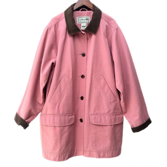 L.L.Bean Pink Barn Coat Women’s 2X Corduroy Collar Cotton Canvas Chore Jacket - Picture 1 of 9